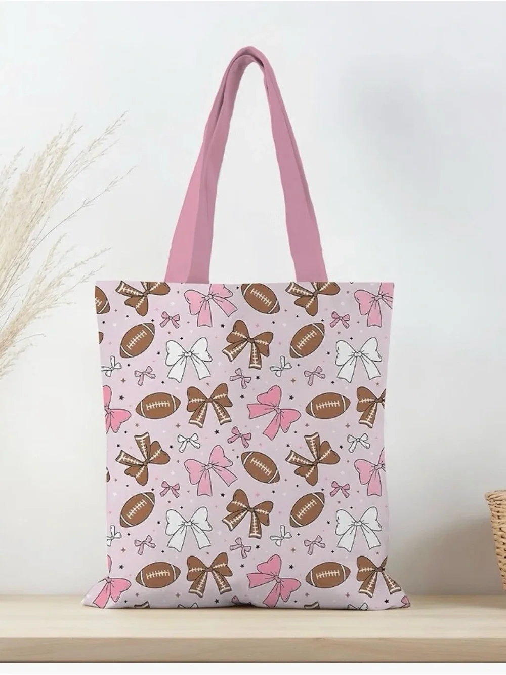Pink Football & Bow Print Tote Bag
